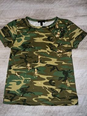 J. Crew Camo Short Sleeve Tee with Gold Splatter